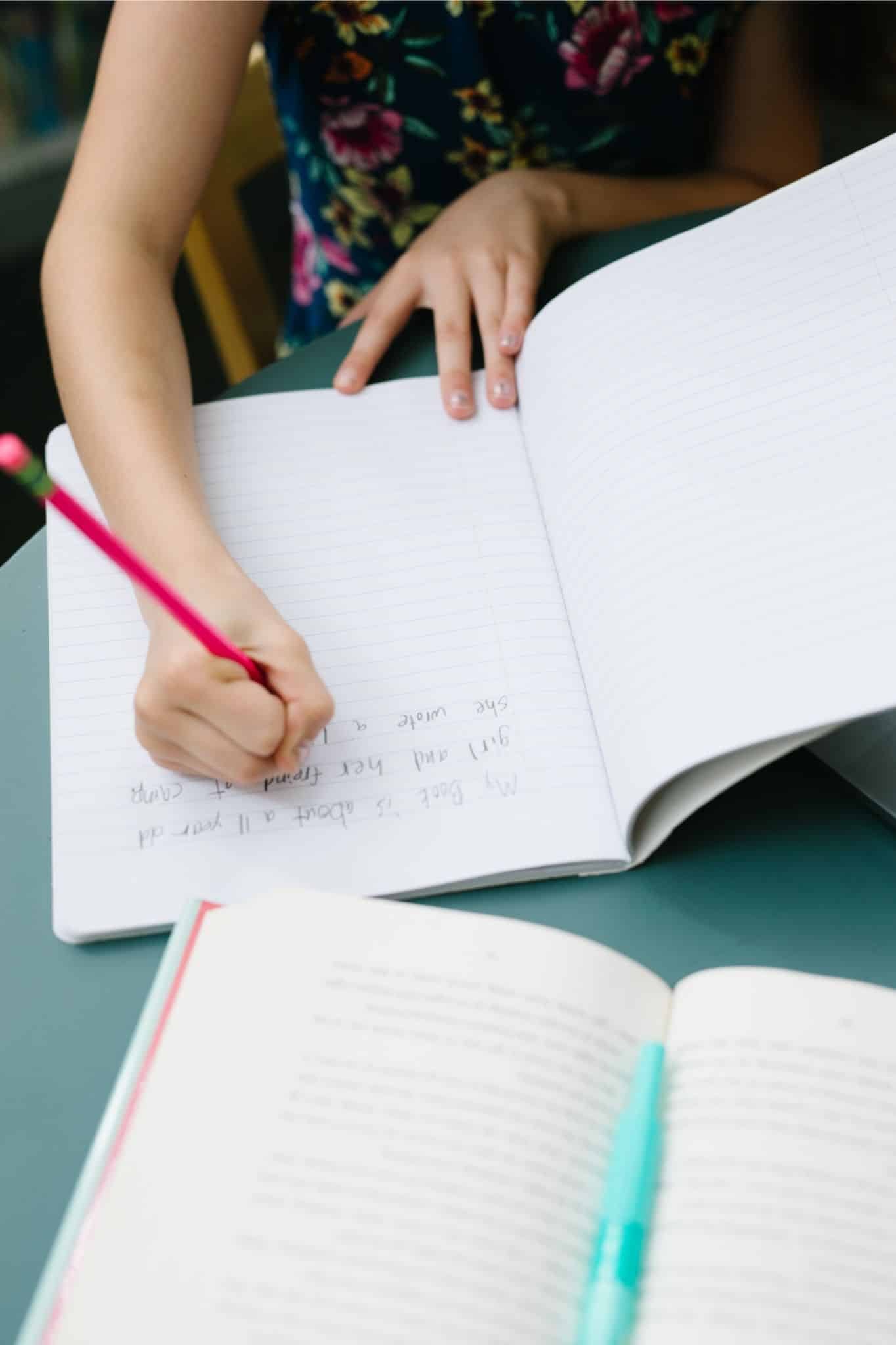 Utah middle school student working on writing tutoring homework